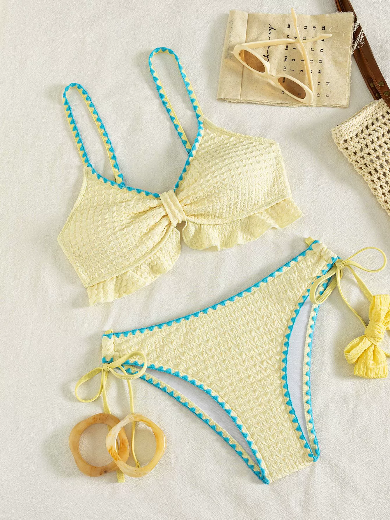 Ruffle Tie-Front Bikini Set with Side-Tie Bottoms