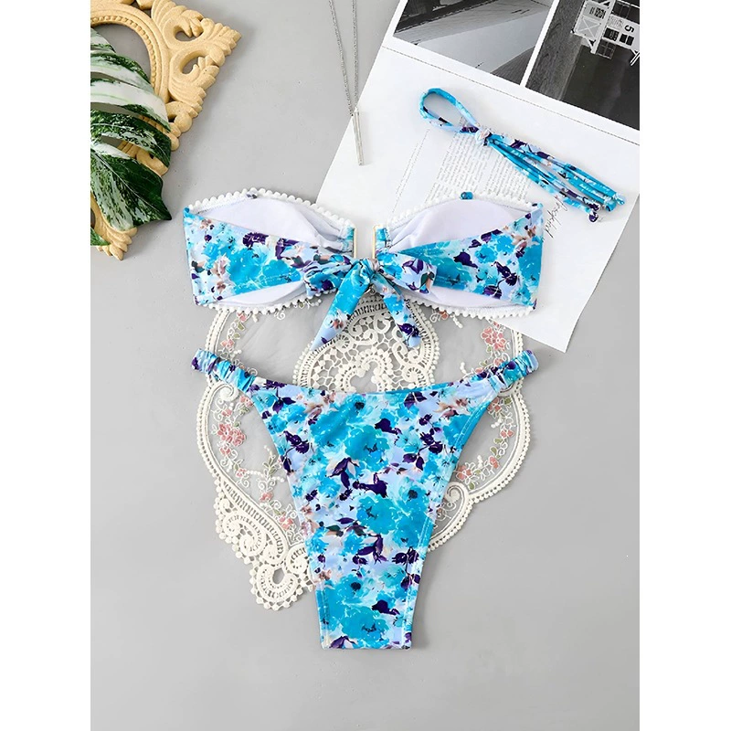 Bandeau Bikini Set with Scrunched High-Cut Bottoms