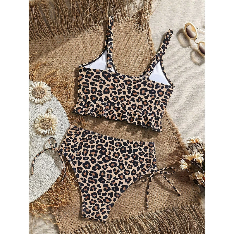 Cropped Knot Front Bikini Set with High Waisted Side Tie Bottoms view 3