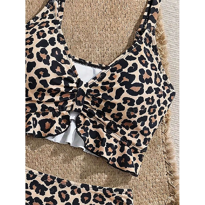 Cropped Knot Front Bikini Set with High Waisted Side Tie Bottoms view 4
