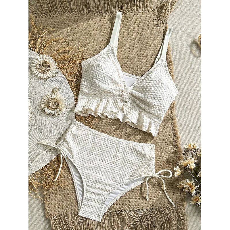 Ruffle-Trim Twist-Front Bikini Set with High-Waisted Tie-Side Bottoms view 3