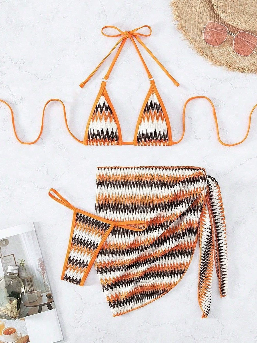 Women's Three-Piece Bikini Set with Sarong view 5