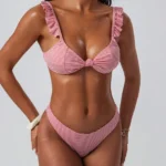 Ruffled Strap Twist-Front Bikini Set