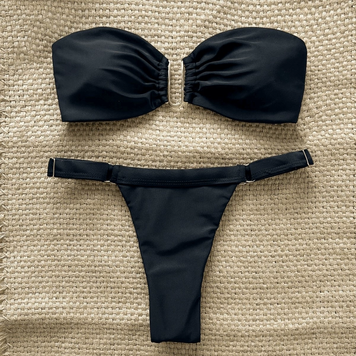 Bandeau Bikini Set with Front Tie and High-Cut Bottom