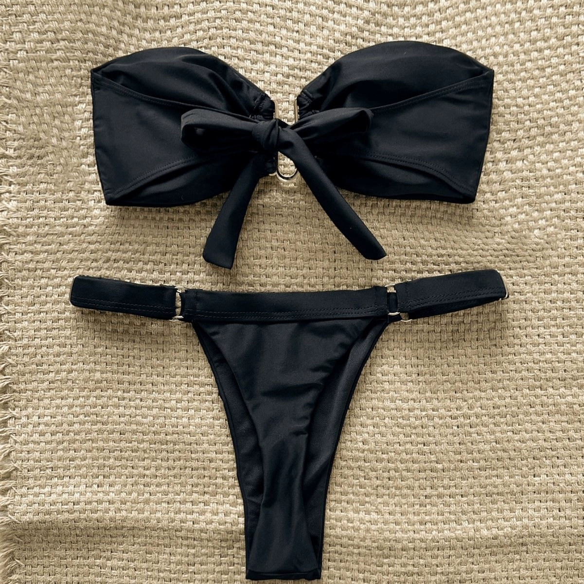 Bandeau Bikini Set with Front Tie and High-Cut Bottom
