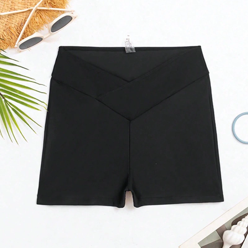 Women's High-Waisted Boyleg Swim Shorts with Crossover Front view 3
