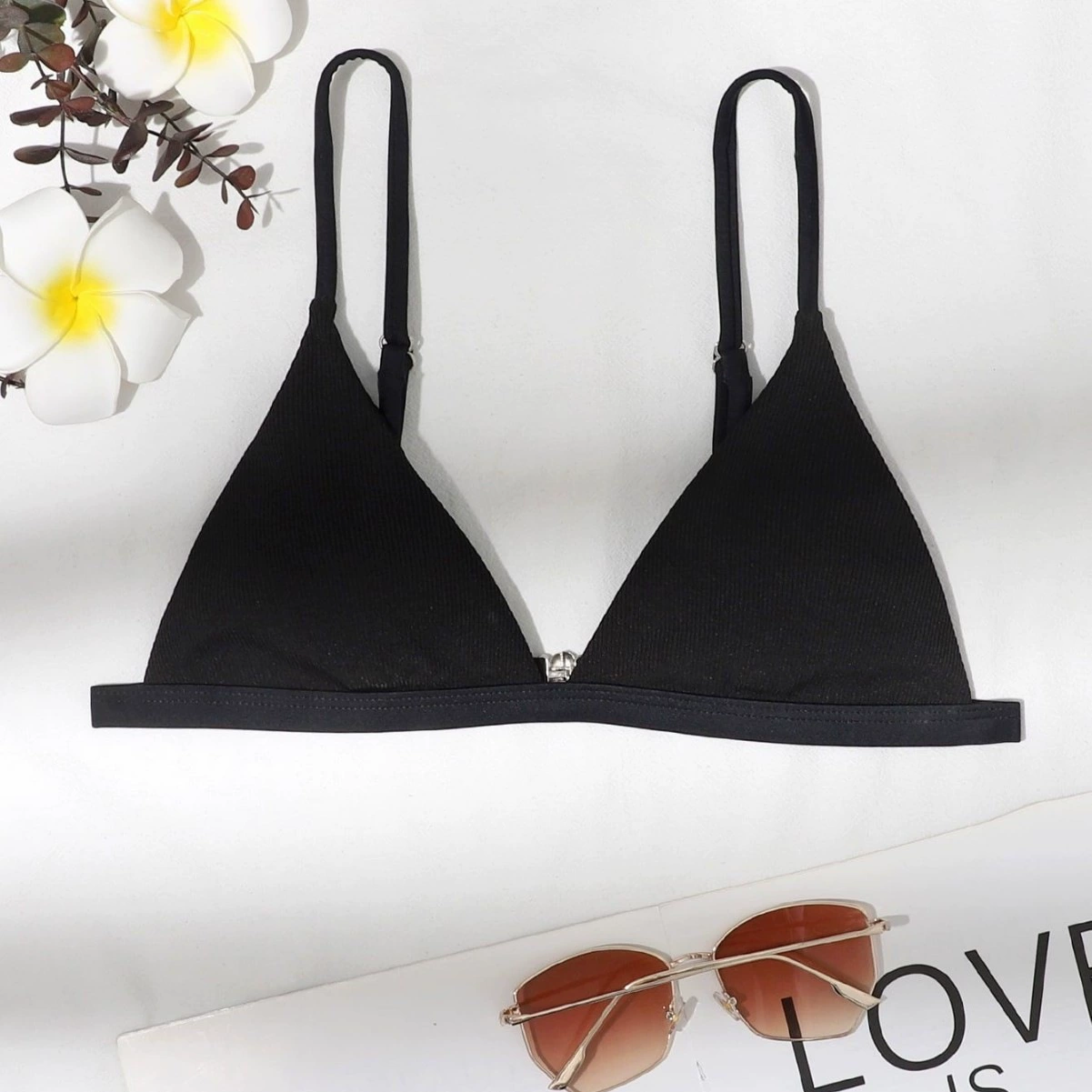 Women’s Triangle Bikini Top with Adjustable Spaghetti Straps and Back Clasp