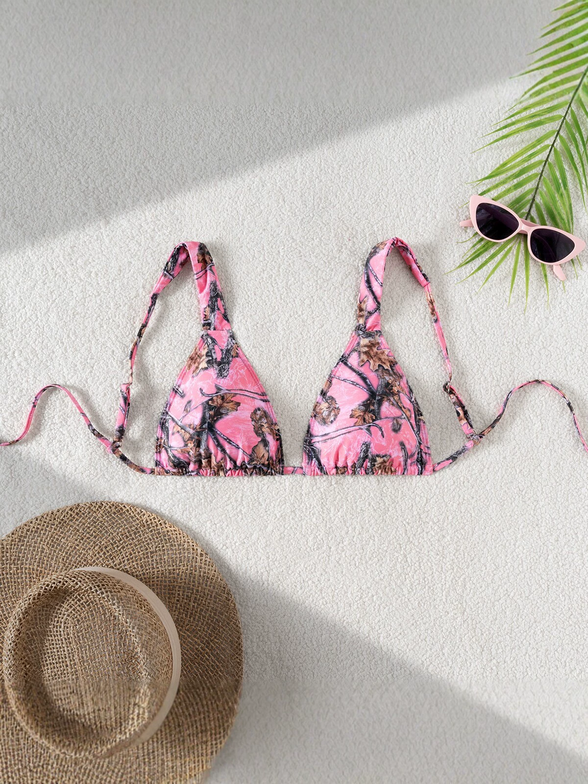 Halter Triangle Bikini Top with String Ties
