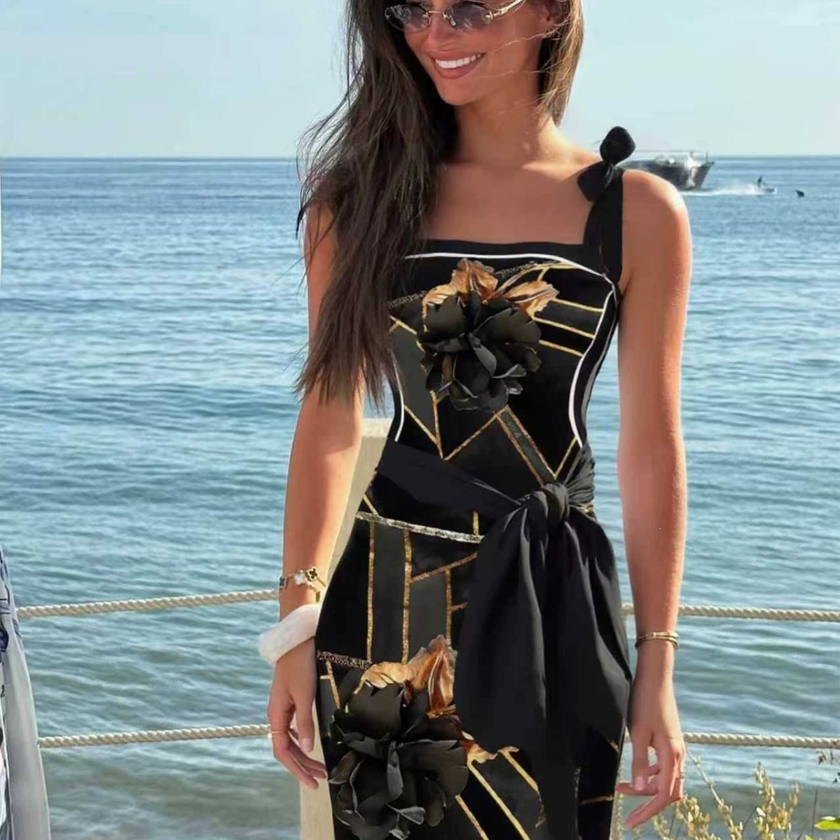 Tie-Shoulder One-Piece Swimsuit with Wrap Skirt