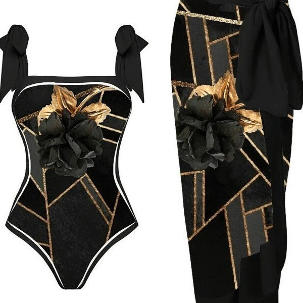 Tie-Shoulder One-Piece Swimsuit with Wrap Skirt view 4