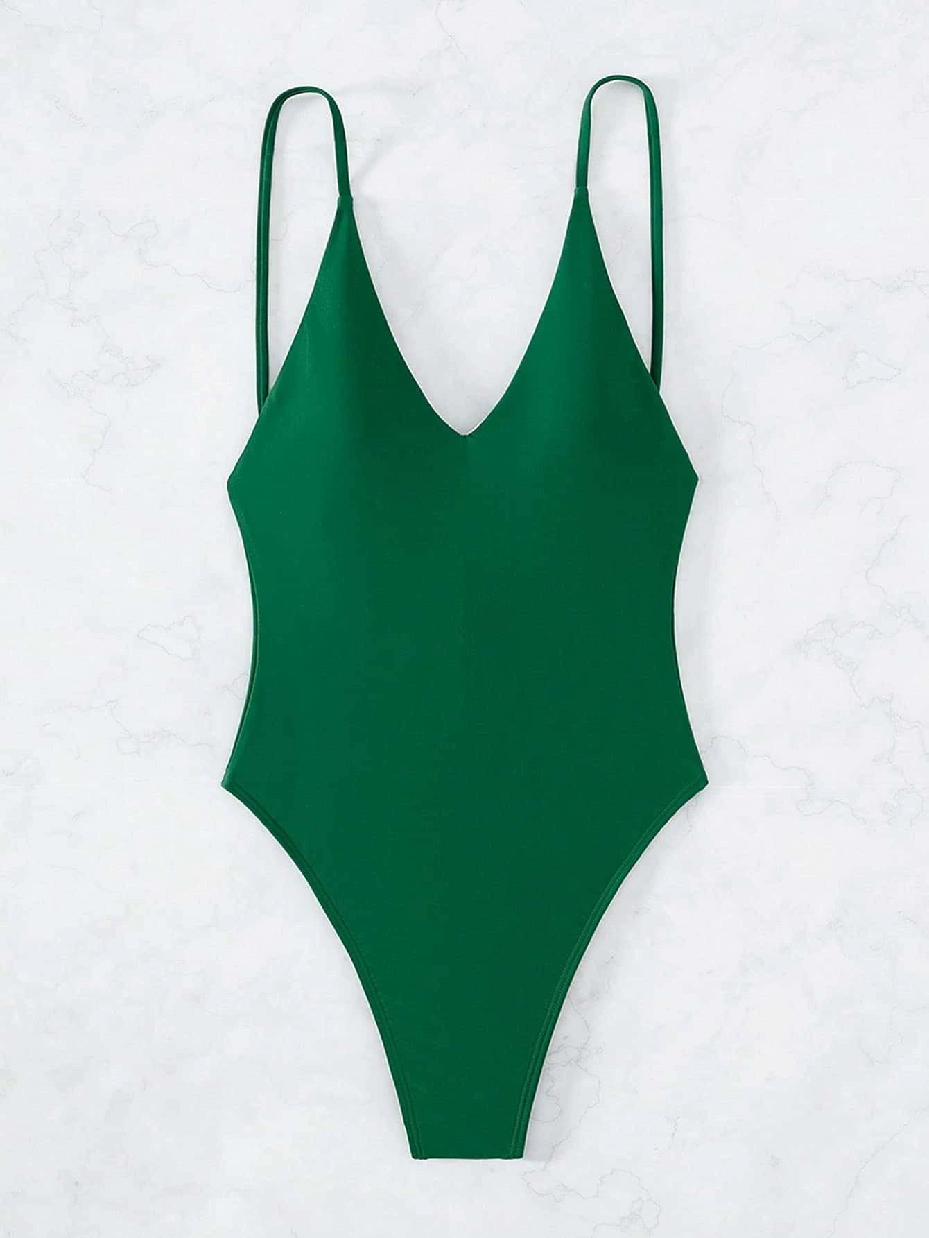Women's V-Neck Backless One-Piece Swimsuit with Adjustable Straps view 15