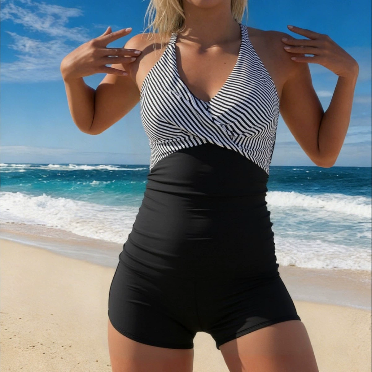 Women's V-Neck Ruched One-Piece Swimsuit view 4