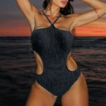 Cutout Halter One-Piece Swimsuit with Cross Back Ties