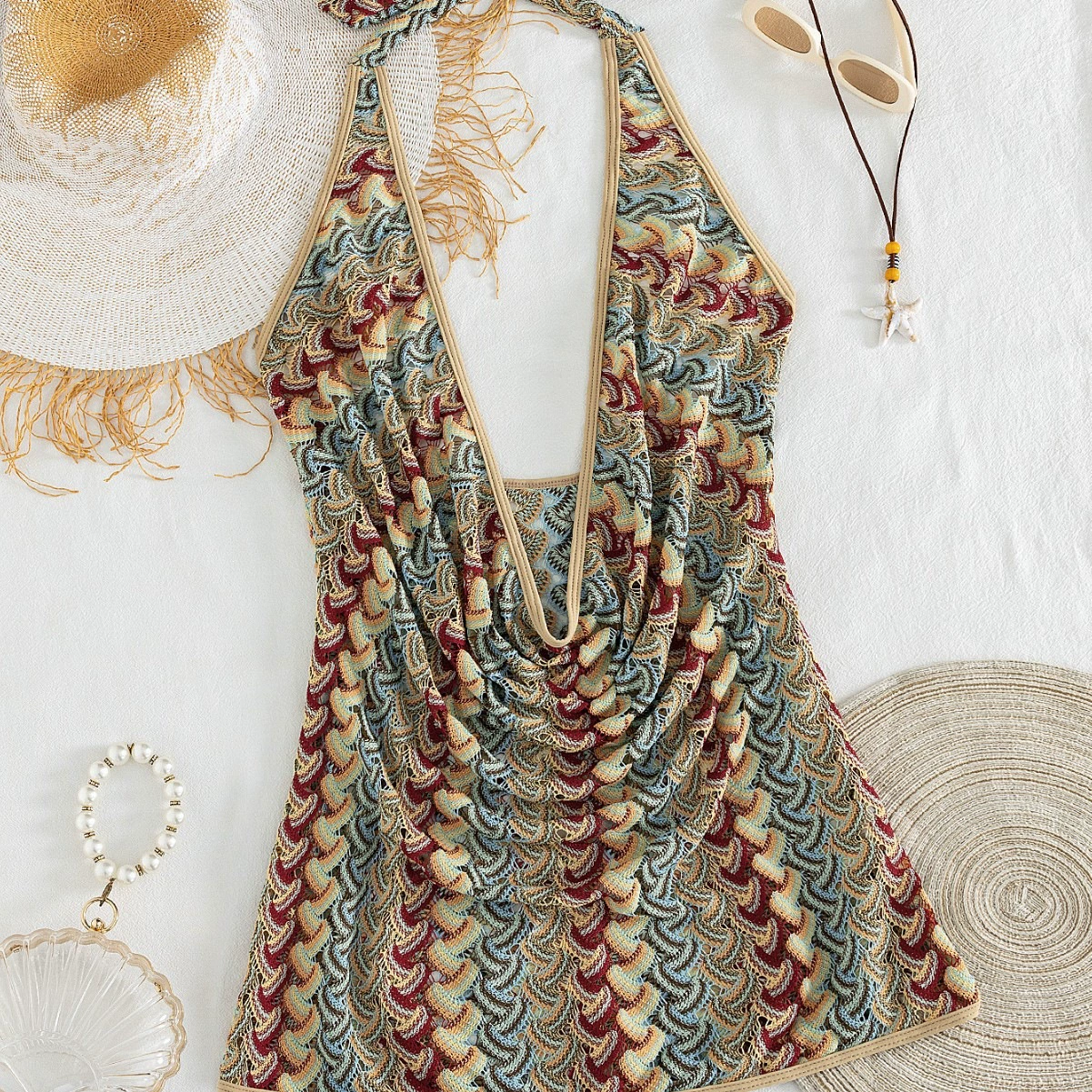Halter Neck Draped Front One-Piece Swimsuit