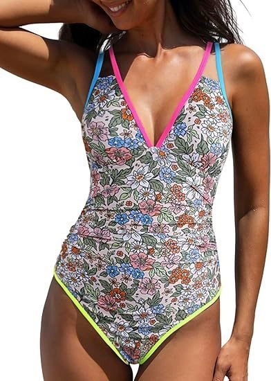 Plunge V-Neck Cross-Back One-Piece Swimsuit view 23
