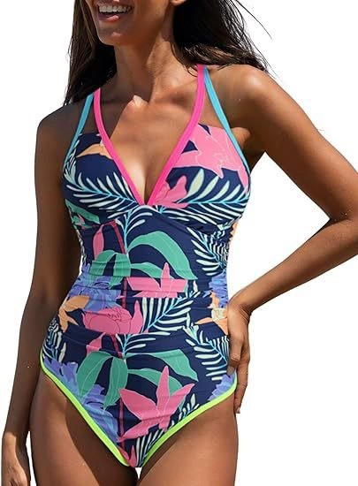 Plunge V-Neck Cross-Back One-Piece Swimsuit view 25