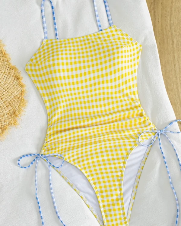Traje de baño de una pieza para mujer con tirantes finos y lazos laterales
