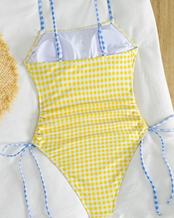 Traje de baño de una pieza para mujer con tirantes finos y lazos laterales