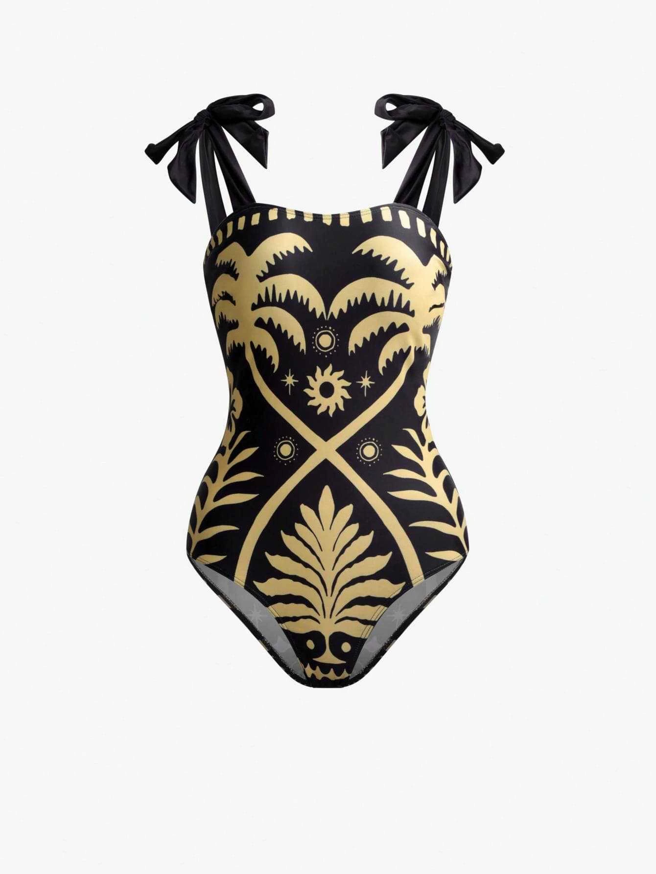 One-Piece Swimsuit and Sarong Cover-Up Set view 5