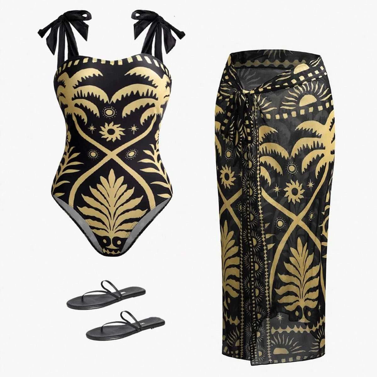 One-Piece Swimsuit and Sarong Cover-Up Set view 6