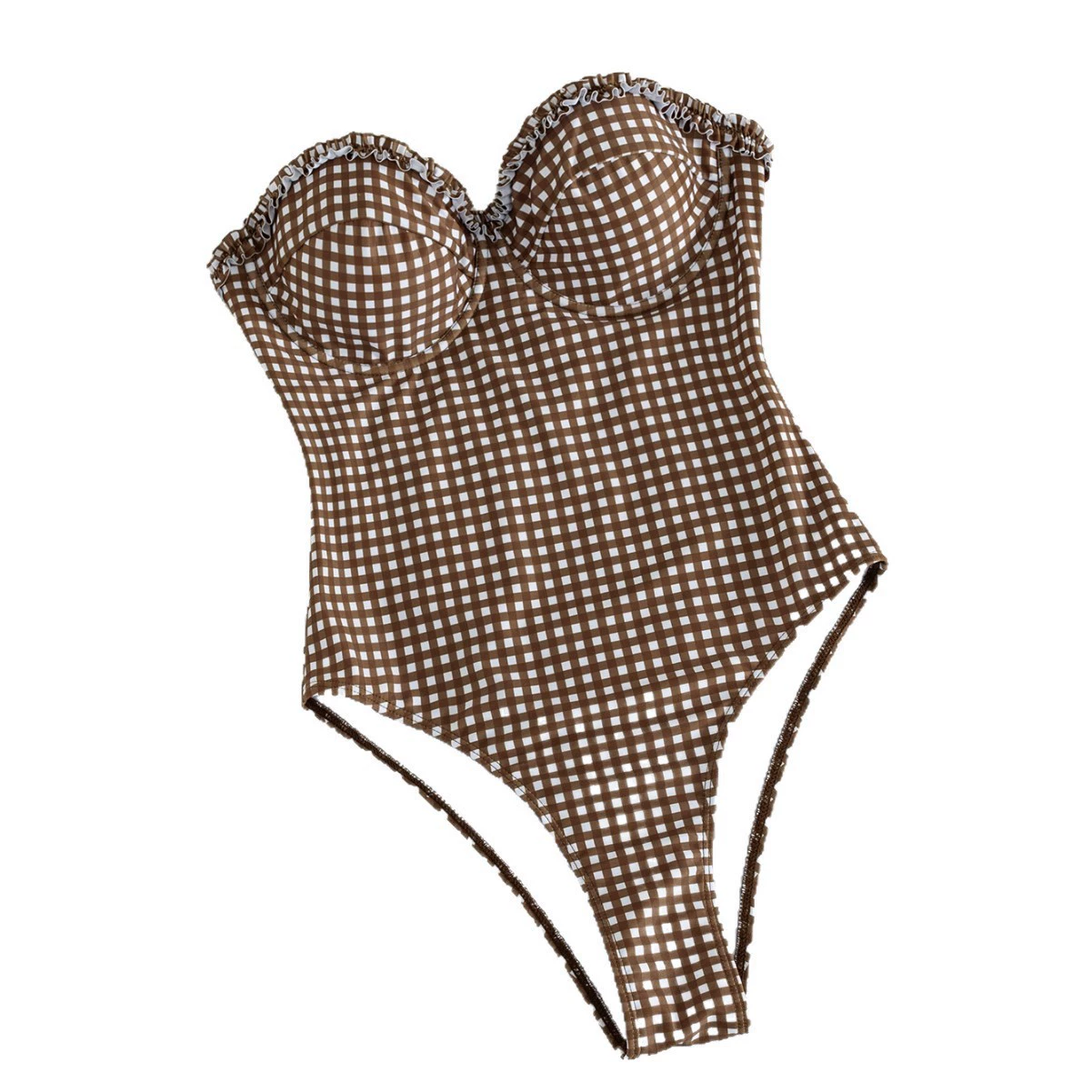 One-Piece Swimsuit with Molded Cups, Ruffled Neckline, and Detachable Straps view 5