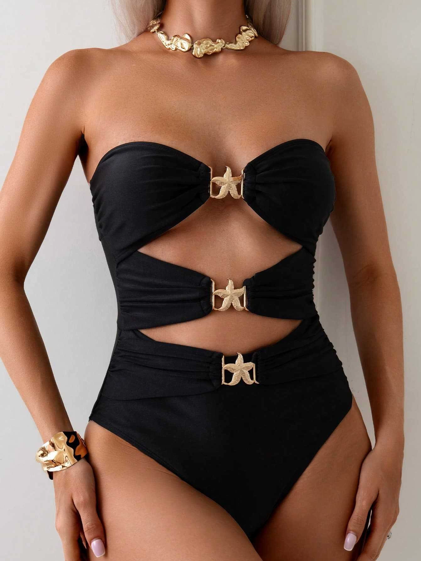 One-Piece Swimsuit with Cutout Details and Metal Starfish Accents view 3