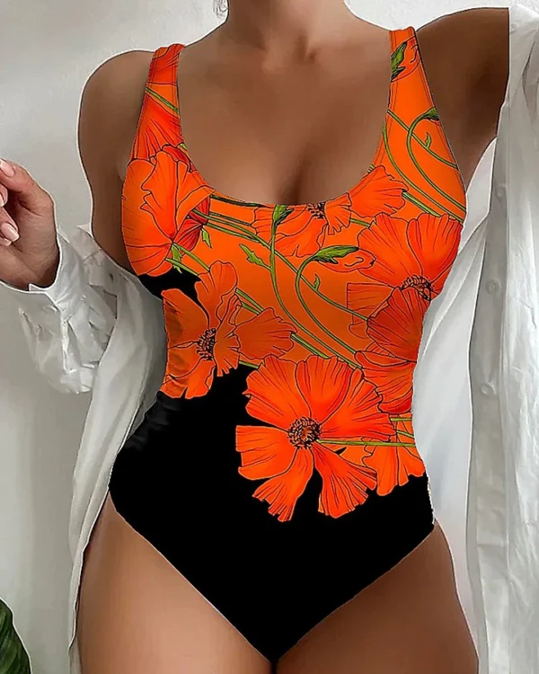 Women’s One-Piece Swimsuit with Wide Straps and Scoop Back