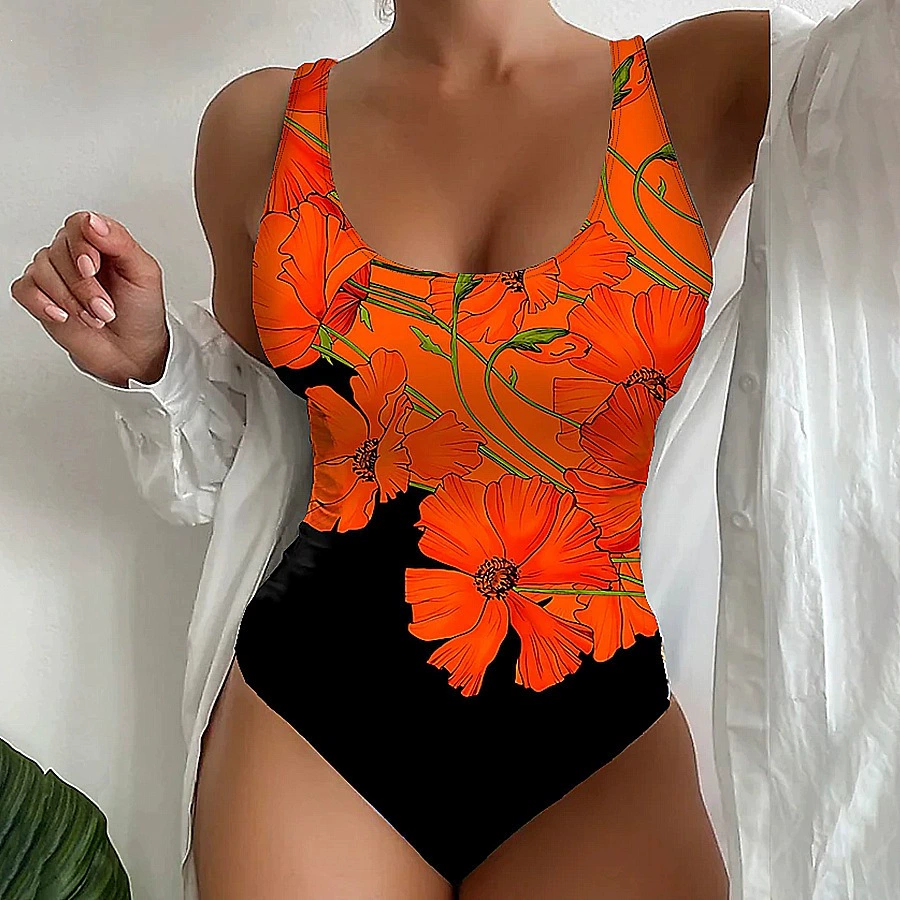 Women’s One-Piece Swimsuit with Wide Straps and Scoop Back
