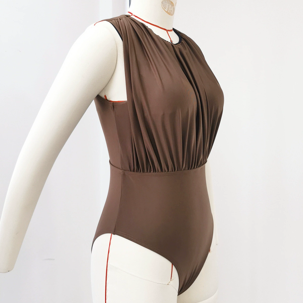 High Neck Ruched Swimsuit and Maxi Skirt Set
