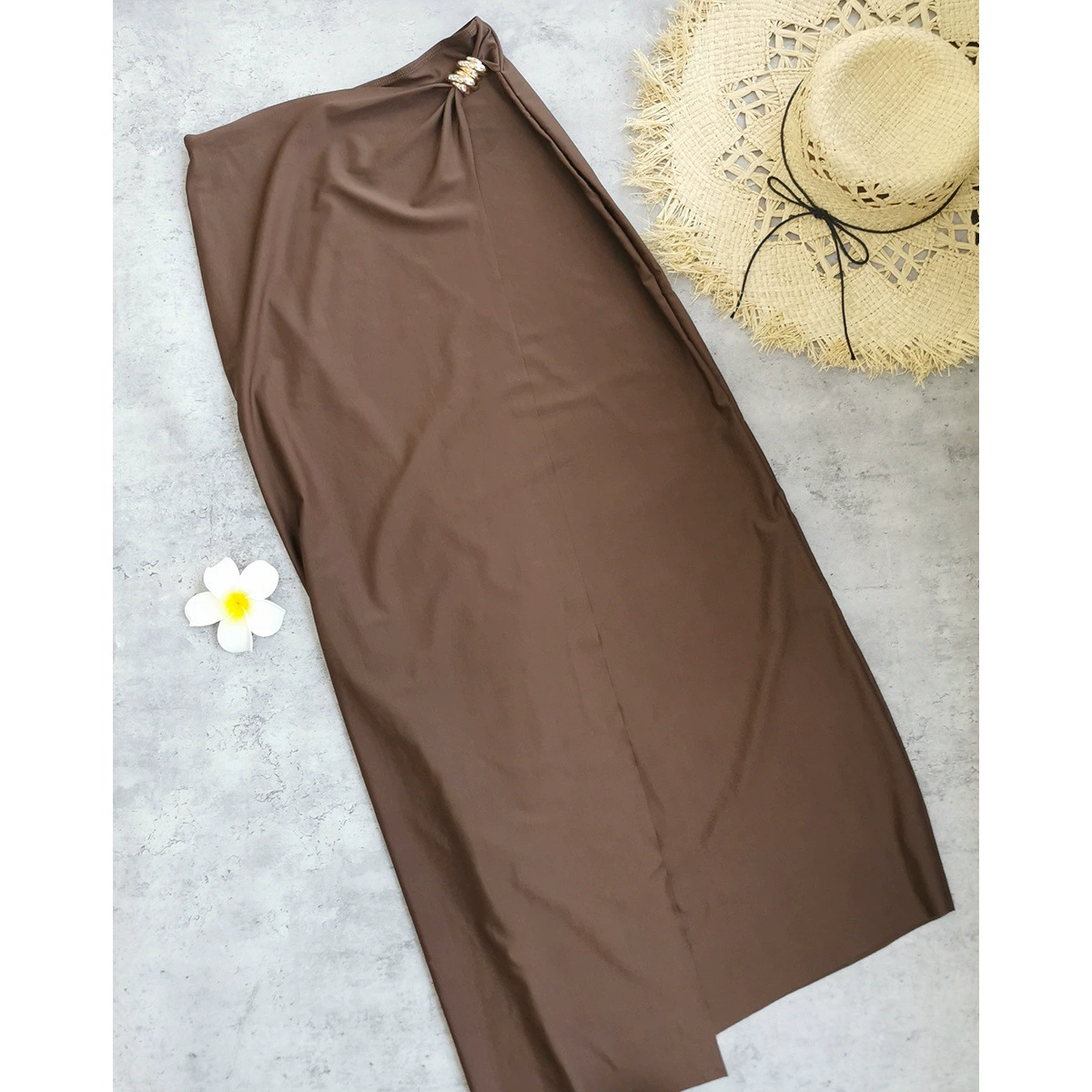 High Neck Ruched Swimsuit and Maxi Skirt Set view 5