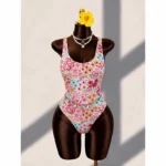 Women's One-Piece Swimsuit with Scoop Neck and Tie Back view 2