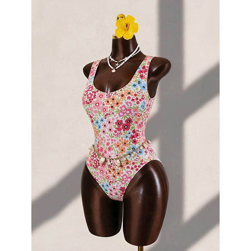 Women's One-Piece Swimsuit with Scoop Neck and Tie Back view 3