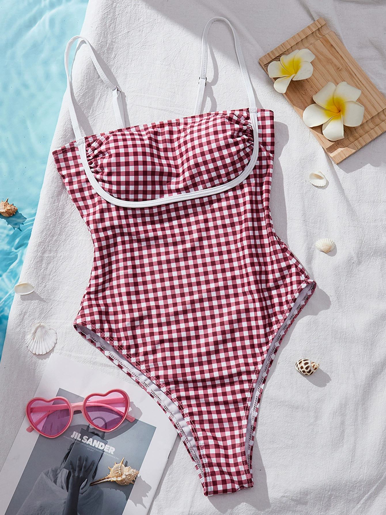 Gingham One-Piece Swimsuit with Adjustable Spaghetti Straps view 3