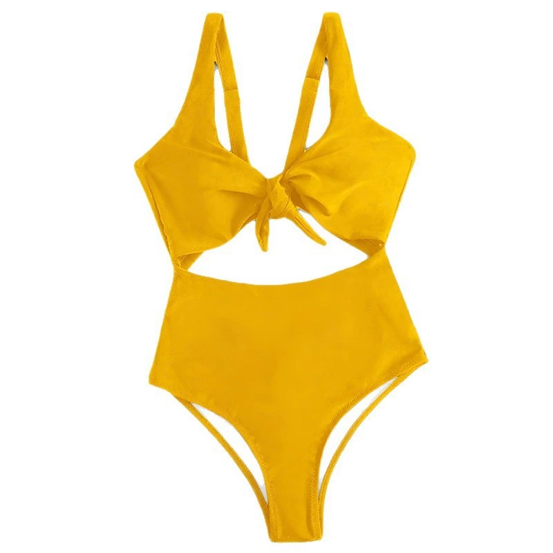 Tie-Front Cutout One-Piece Swimsuit with High-Leg Bottom view 5