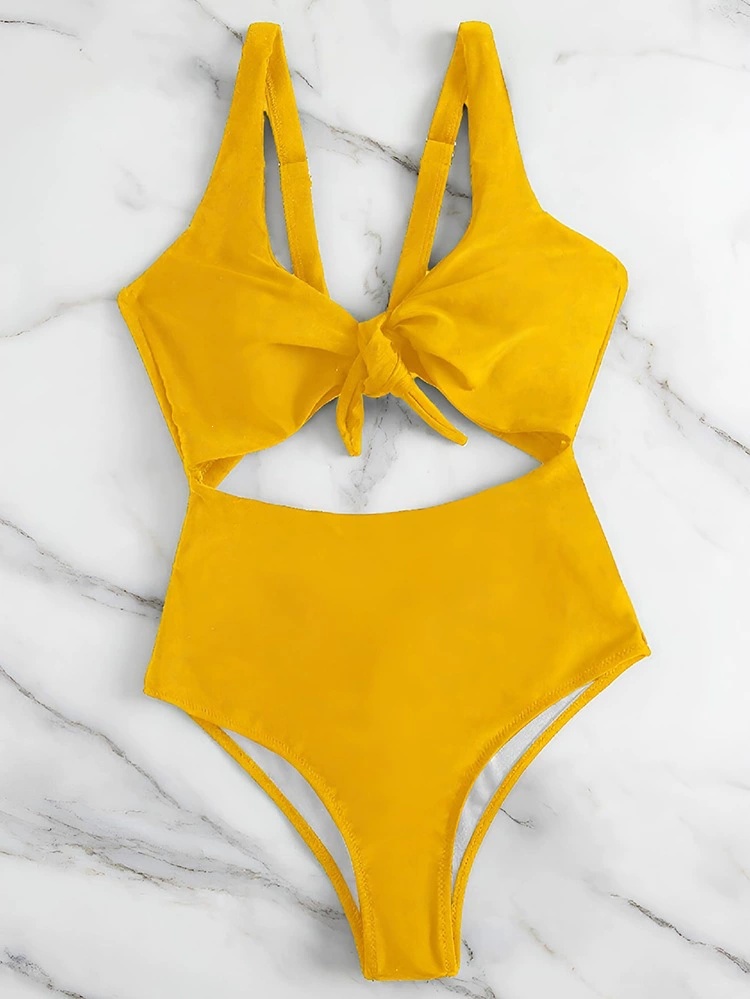 Tie-Front Cutout One-Piece Swimsuit with High-Leg Bottom view 8