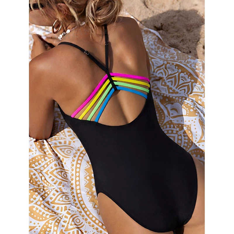 Halter One-Piece Swimsuit with Strappy Back view 3