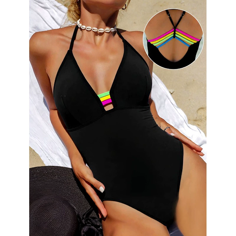 Halter One-Piece Swimsuit with Strappy Back view 4