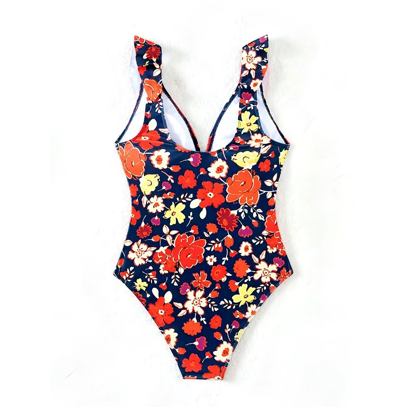Women's Ruffled V-Neck Ruched One-Piece Swimsuit view 3