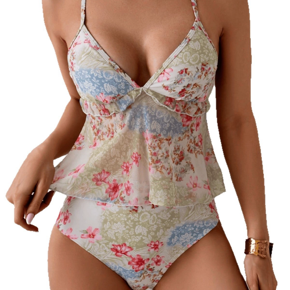 Women's Ruffle Hem Tankini Set with Adjustable Straps view 5