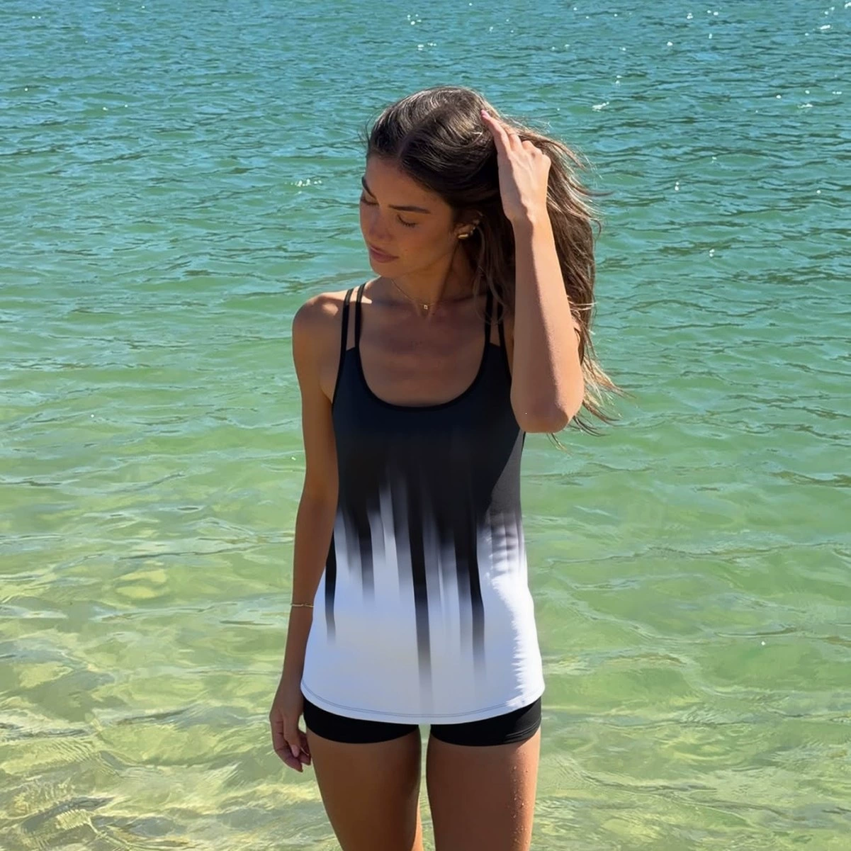 Two-Piece Tankini Swimwear Set with Boy Shorts