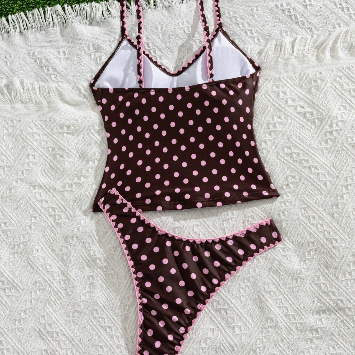 V-Neck Tankini and High-Cut Bikini Set