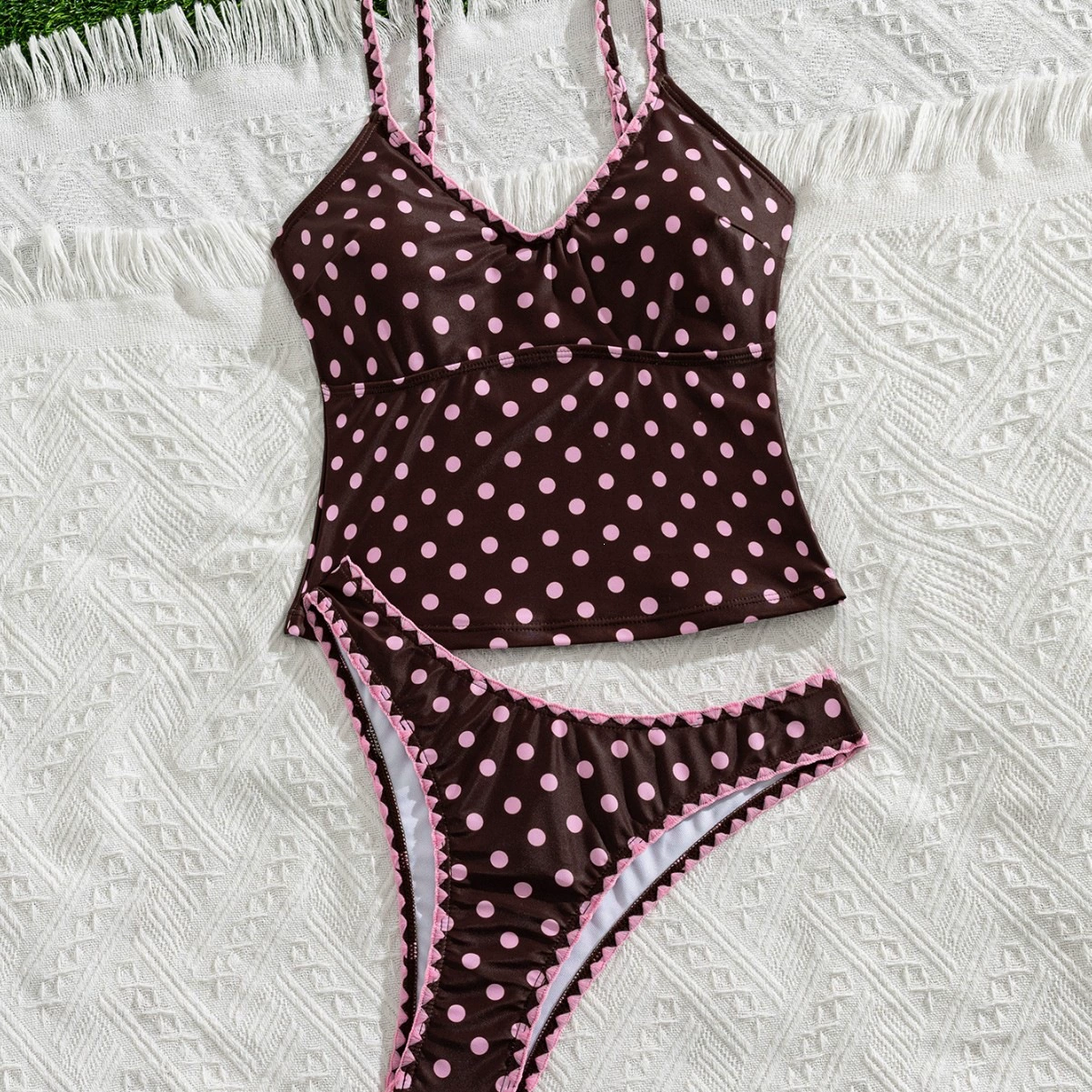 V-Neck Tankini and High-Cut Bikini Set view 6
