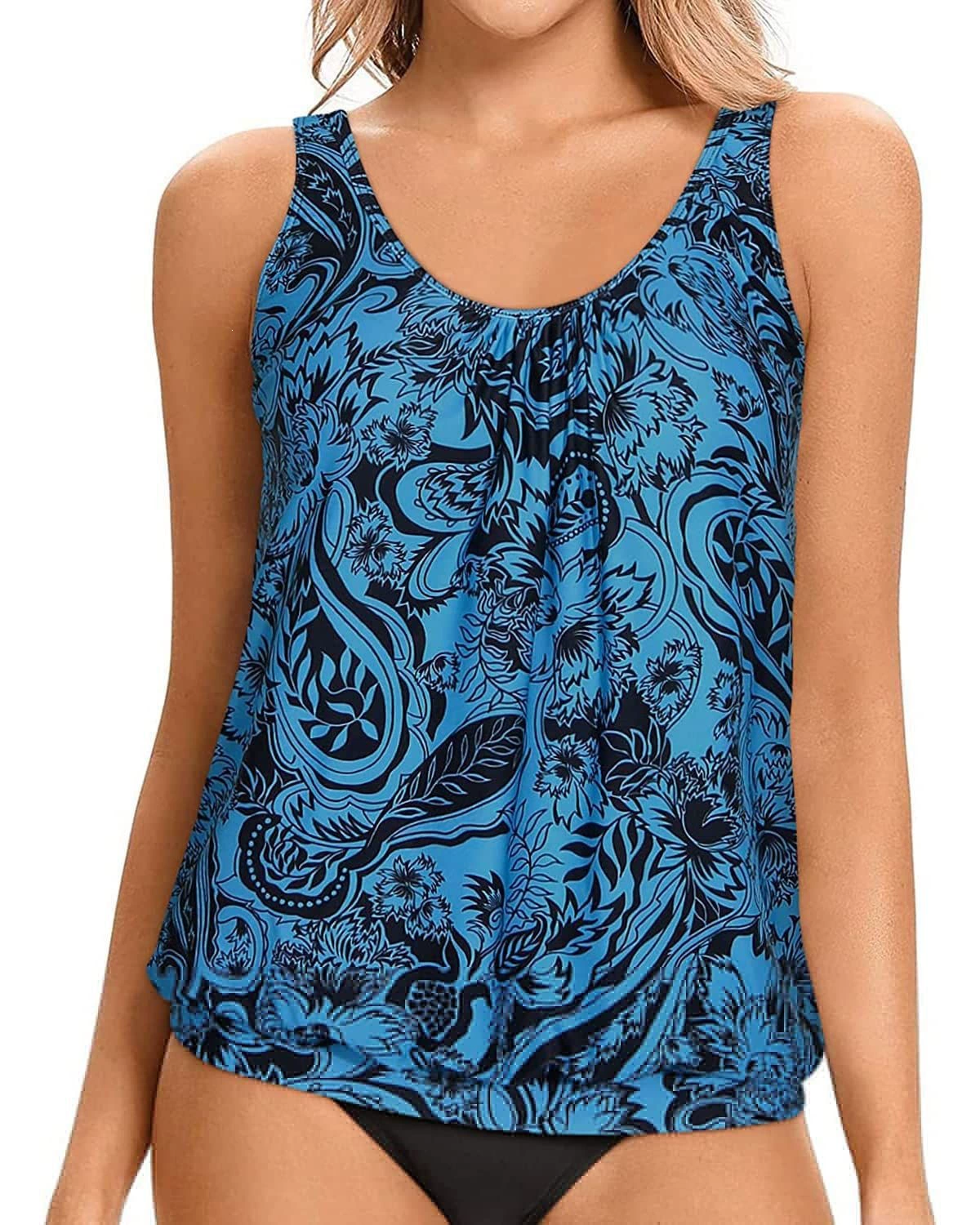 Women's Tankini Swimsuit with Ruched Top and Side Tie Bottom view 16