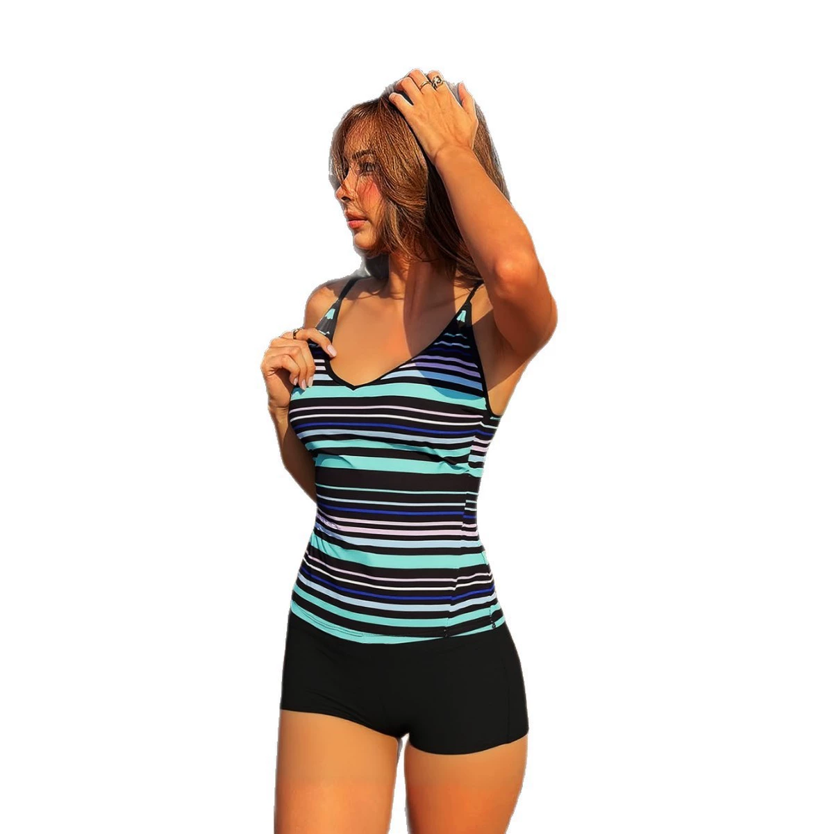 V-Neck Tankini and Boy Shorts Swimwear Set view 5