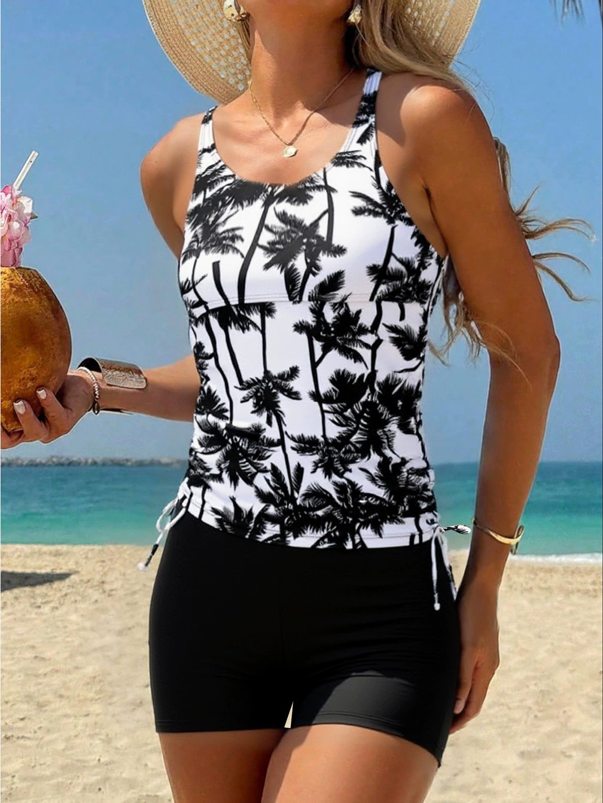 Tankini Two-Piece Swimsuit with Boyshorts and Side Drawstring view 6