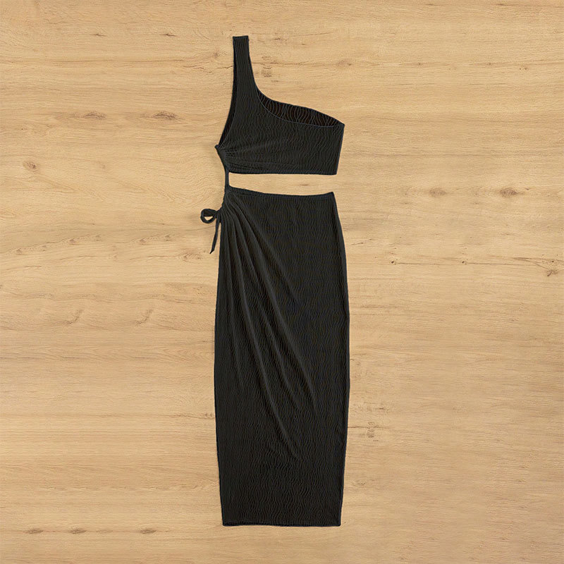 One-Shoulder Crop Top and Wrap Skirt Set view 10