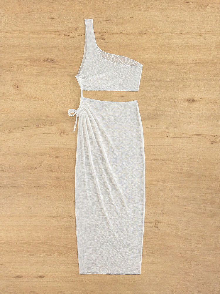 One-Shoulder Crop Top and Wrap Skirt Set view 5
