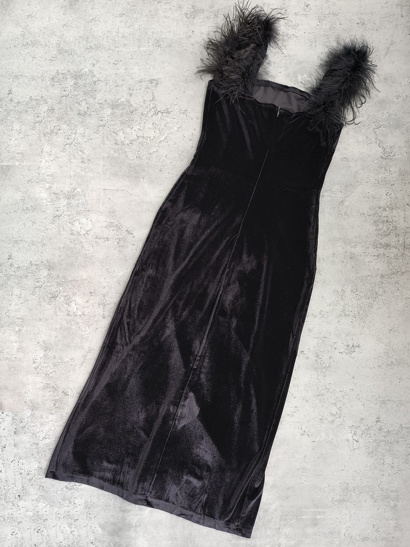Square Neck Feather Strap Midi Dress view 7