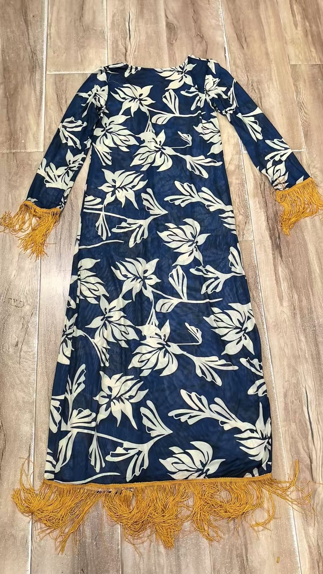 Long Open Front Fringe Trim Beach Cover Up