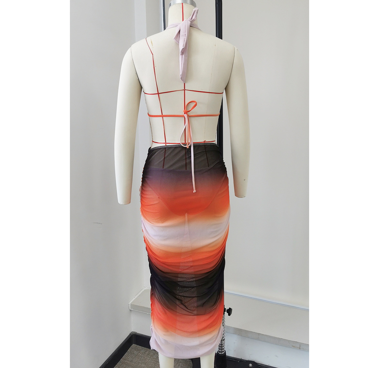 Ruched High Waist Maxi Skirt with Ring Buckle